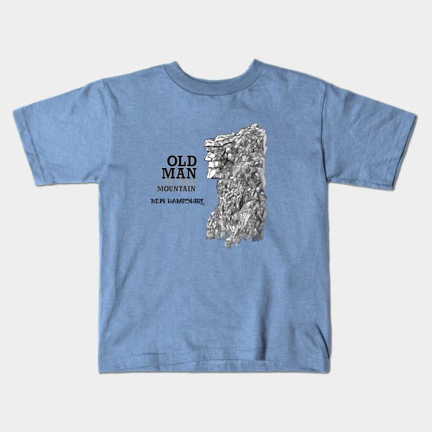 Old Man of the Mountain 2 Color list of Peaks on back Kids T-Shirt by DDGraphits